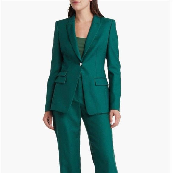 Boss Jackets & Blazers - Boss Juicylara One-Button Virgin Wool Blazer in Open Green Size 0